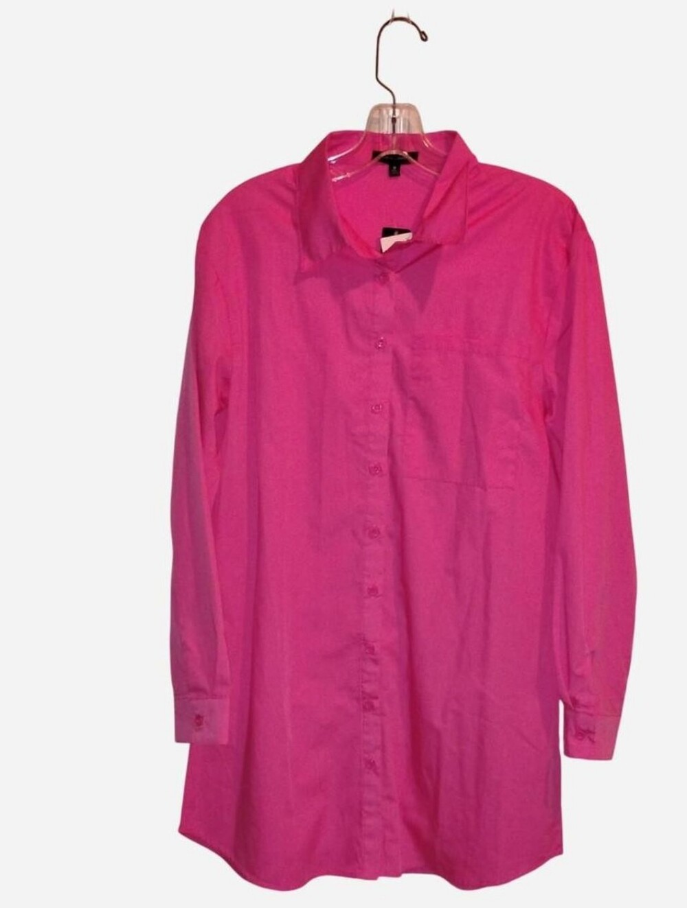 New Look Hot Pink Long Sleeve Button Down Dress  Size M Rose NWT